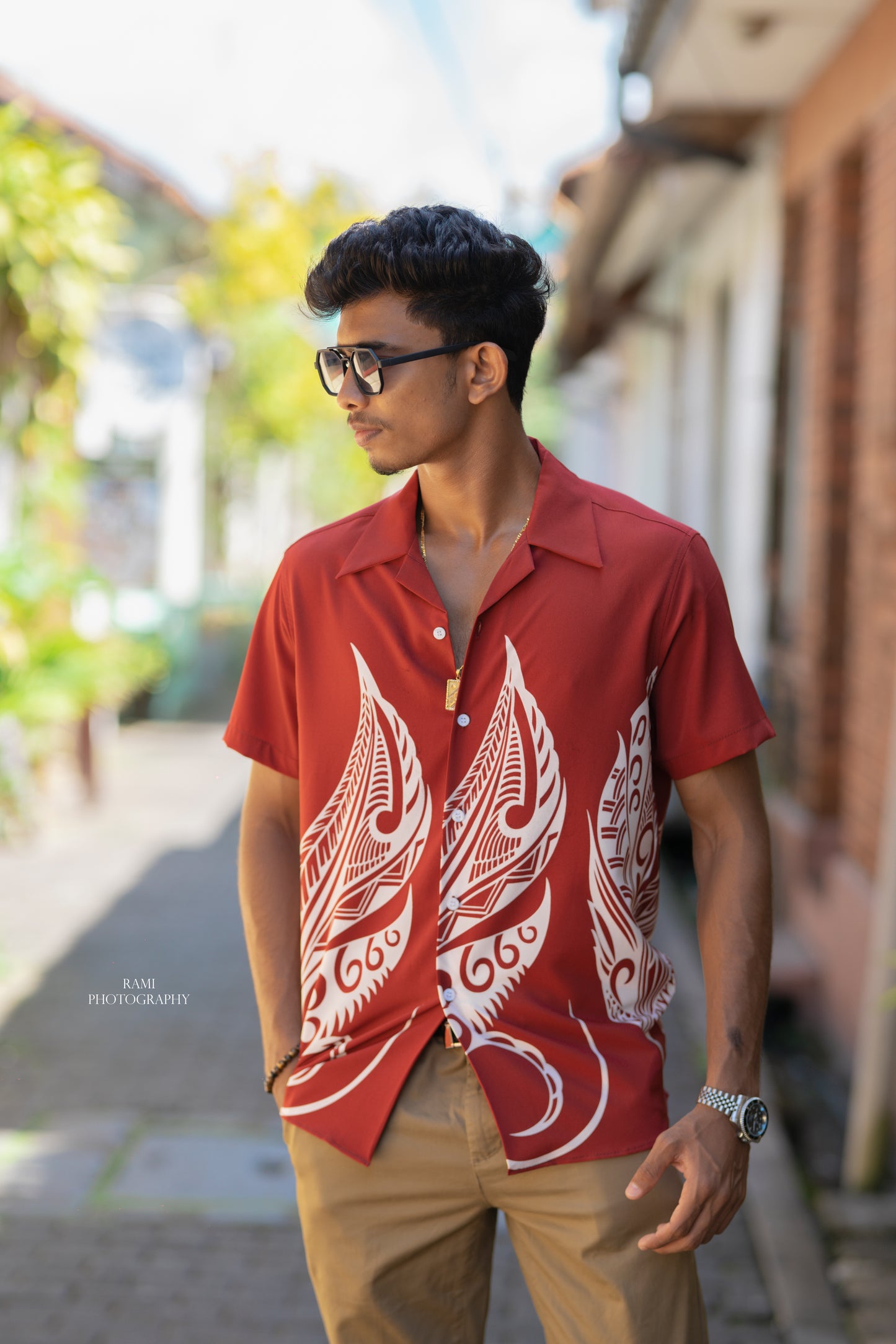 MATTHEW - Short Sleeved Crimson Feather Breeze Shirt (Red/White) - Mens Wear