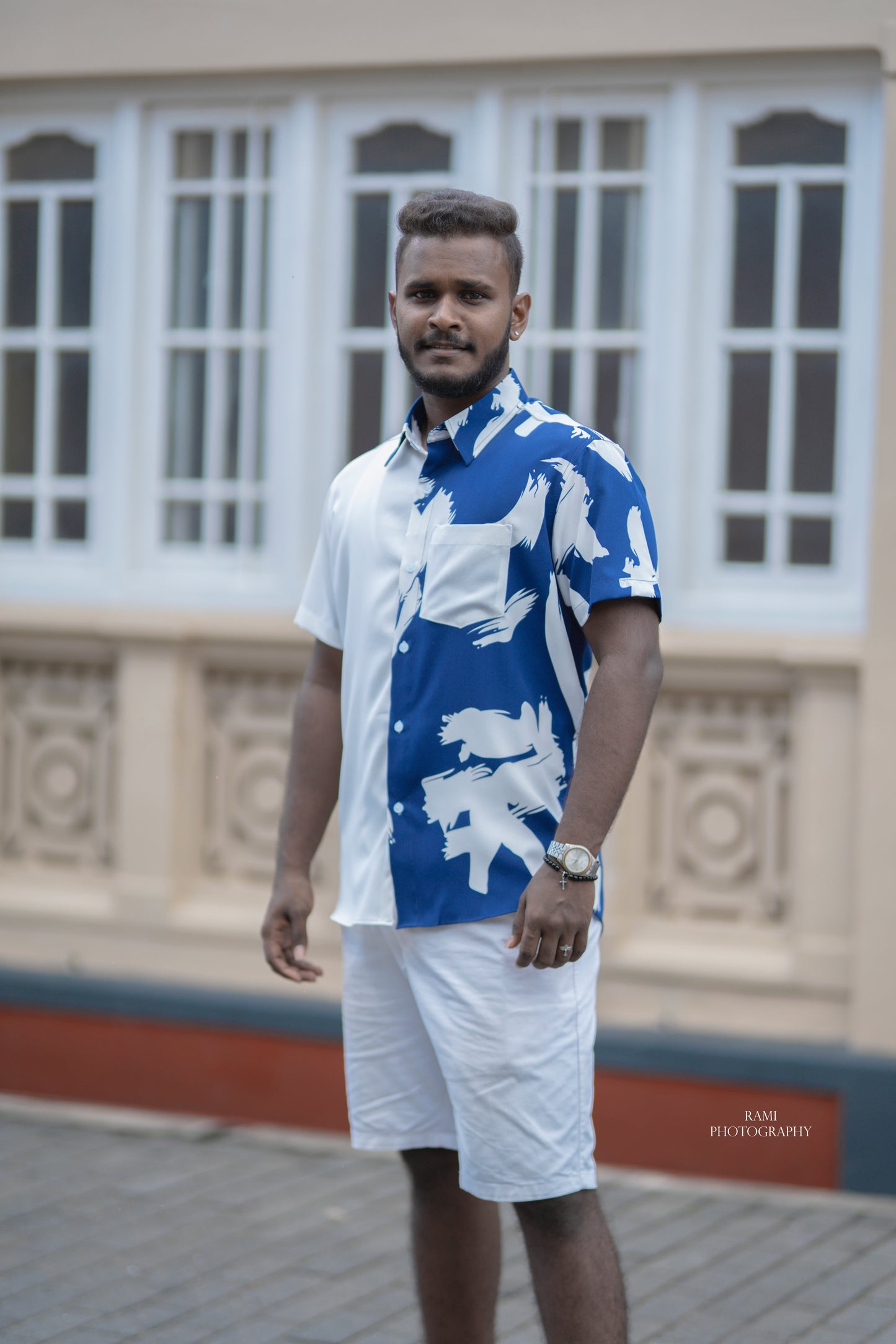 MATTHEW - Short Sleeved Abstract Ocean Wave Shirt (White/Blue) - Mens Wear