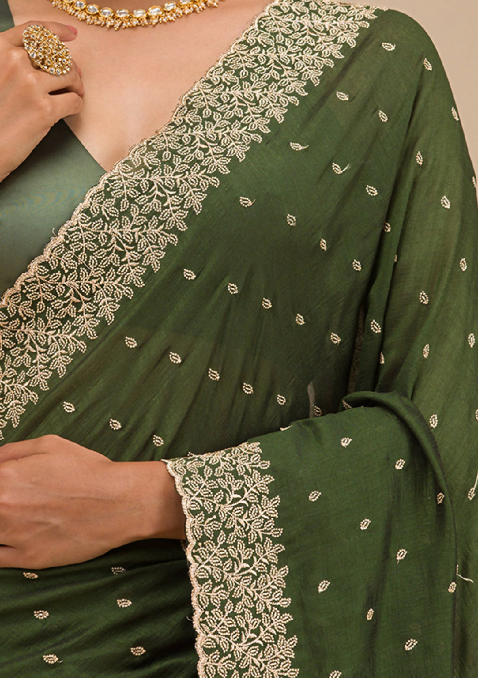 Cadillac & Co. | Bottle Green Soft Silk Saree with Zariwork