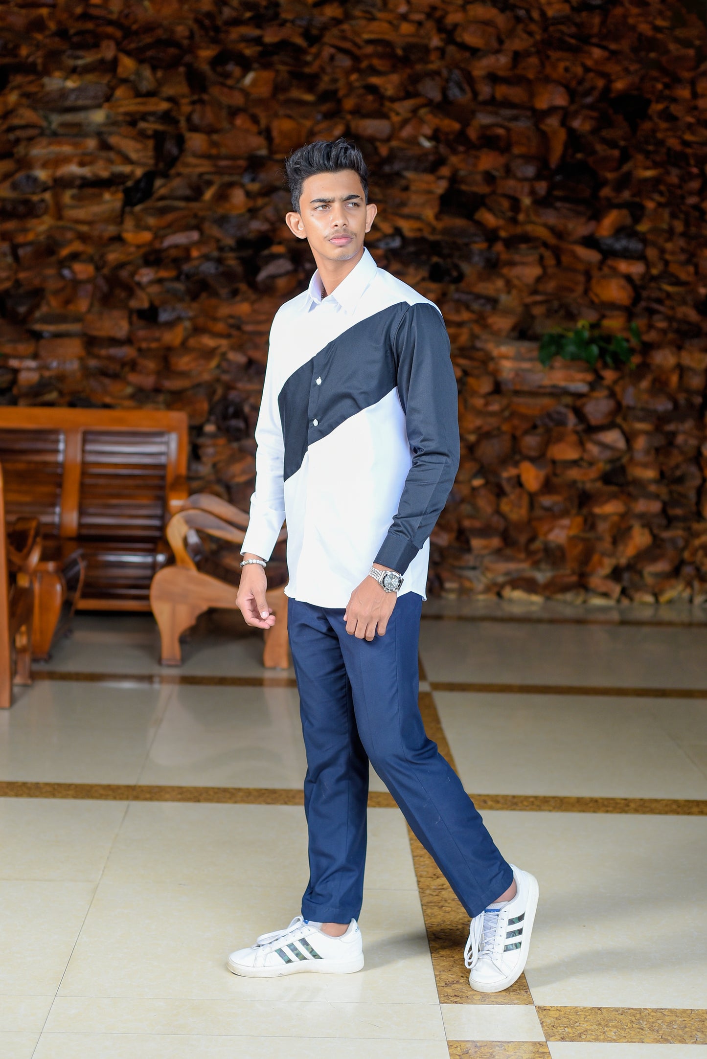 MATTHEW - Long Sleeve Dynamic Contrast Shirt (White/Grey) - Mens Wear