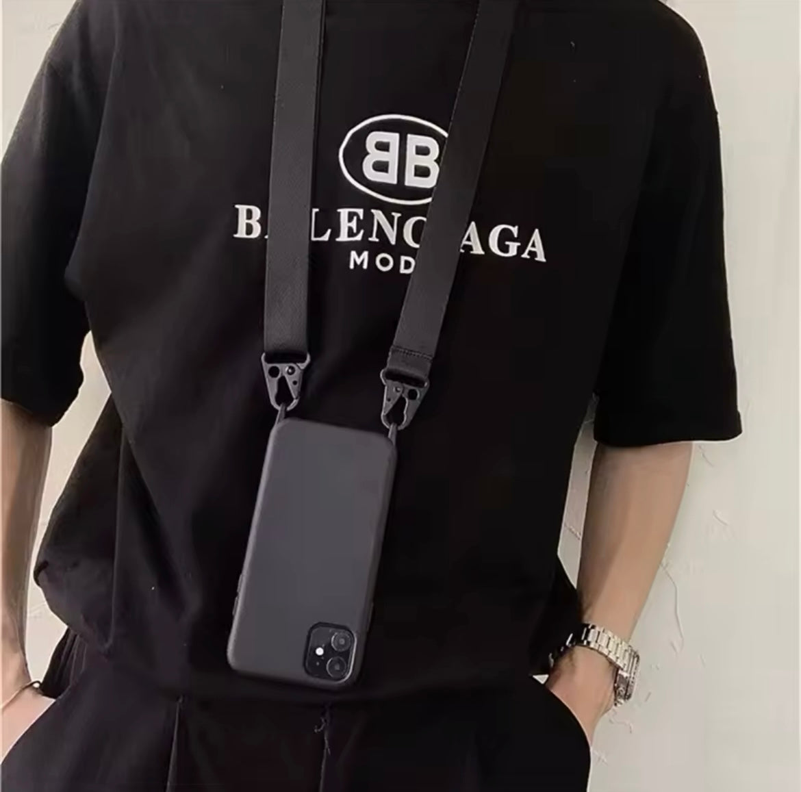 ISLAND GIRL - iPhone 12/ 12 PRO (Black) - Adjustable Necklace with Carabiner Strap - Light Weight - Silicone Cases