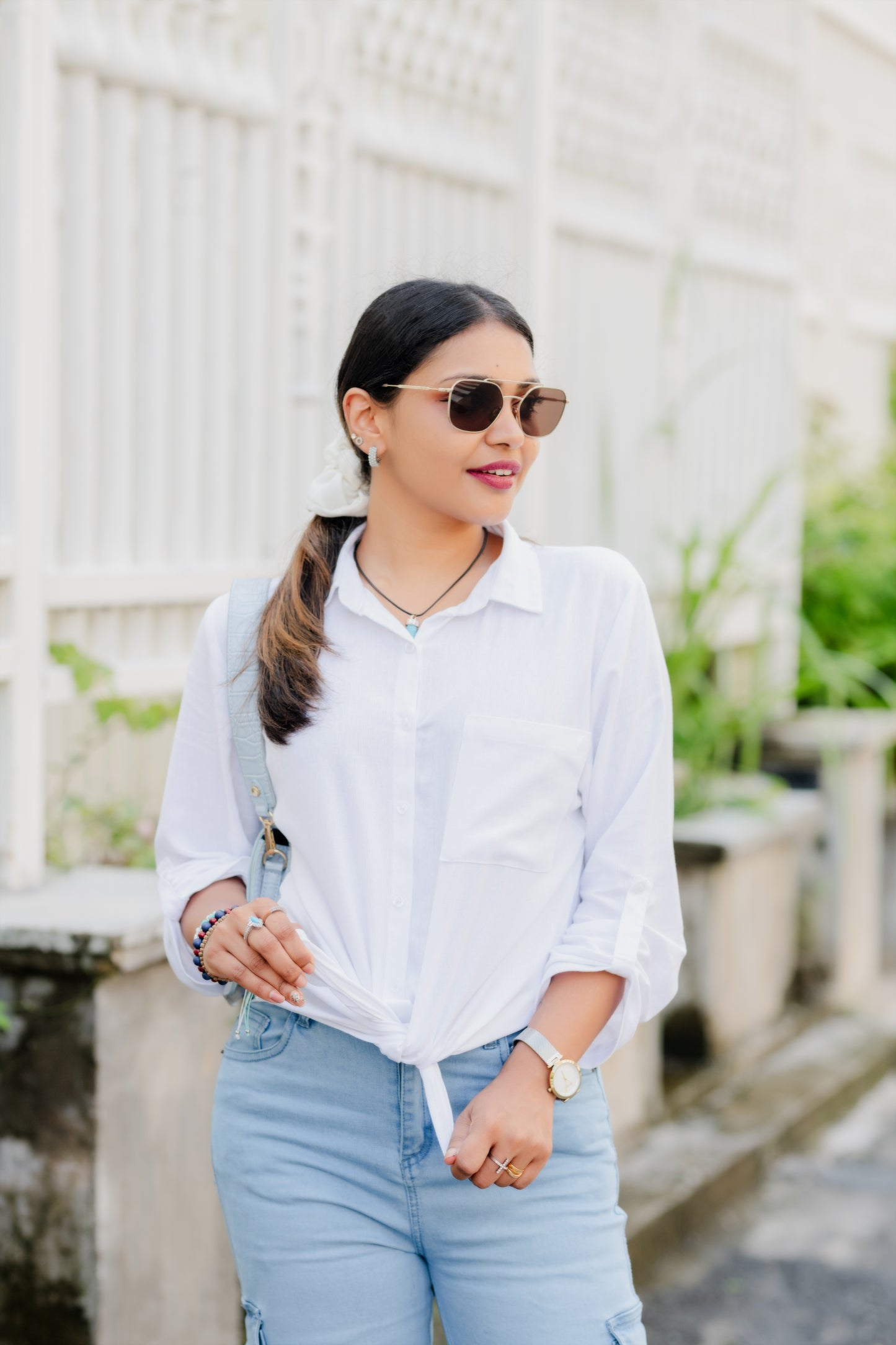 LUNE - Oversize Linen Shirt Blouse (White) - Womens Wear