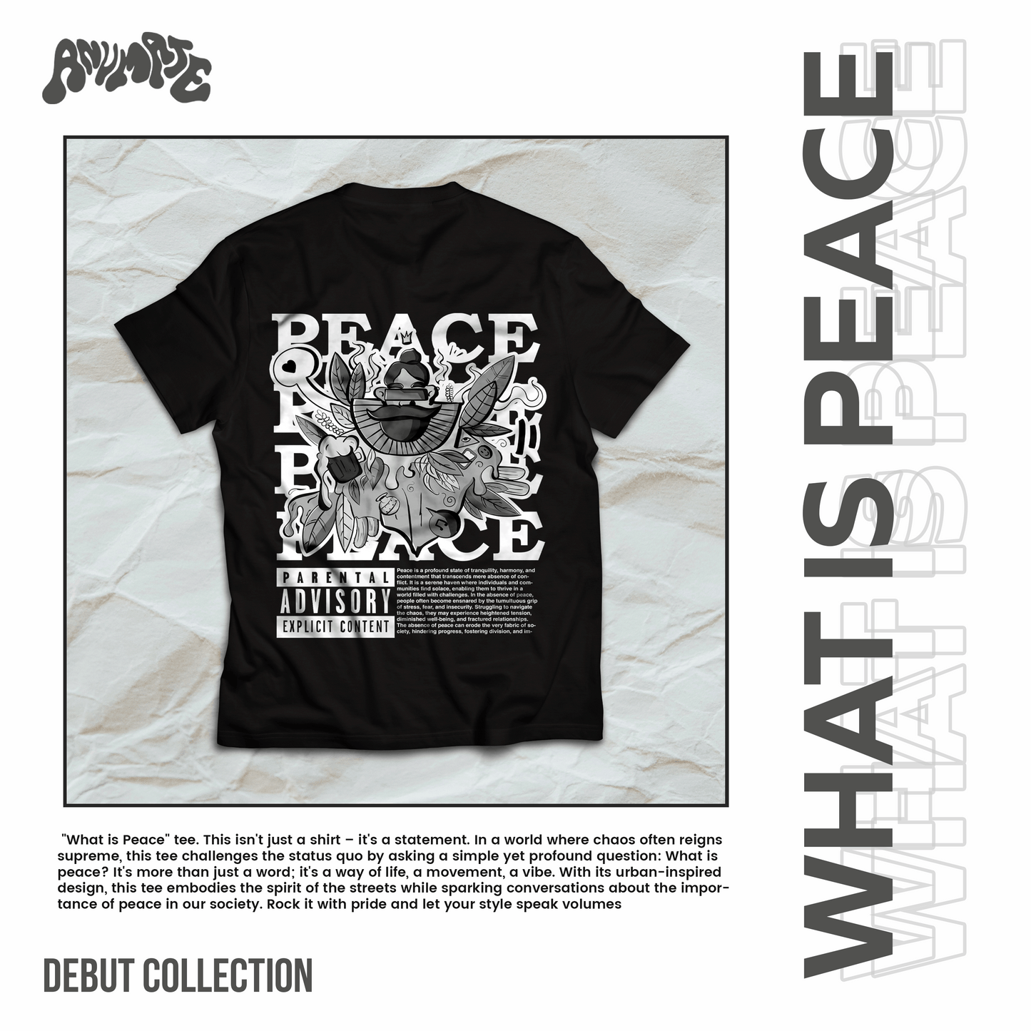 Anumate - "What is Peace" Oversize Tee (Black) - Unisex