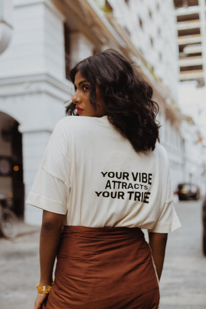 ISLAND GIRL - Your Vibe Attracts Your Tribe OVERSIZED BF T-SHIRT (Off White) - Unisex