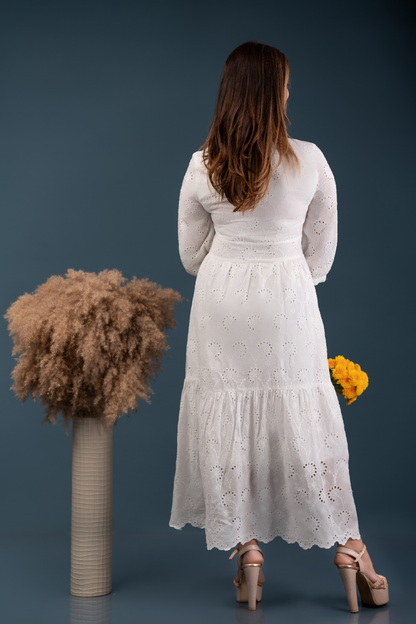 NIMORA - Cutwork Maxi Dress (White) - Womens Wear