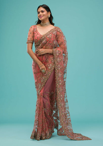 Cadillac & Co. - Bridal Saree in Net Fabric with Zariwork Embroidery | 3 colours