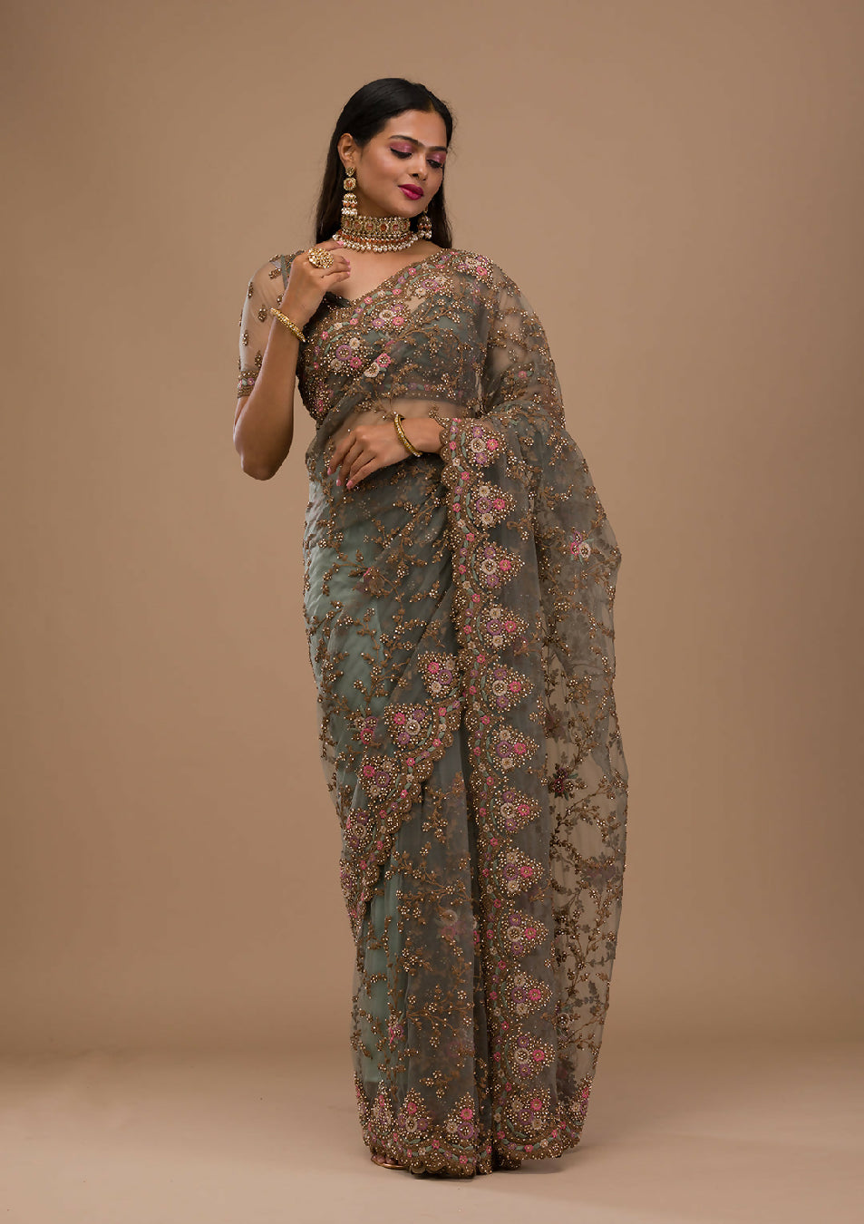 Cadillac & Co. - Bridal Saree in Net Fabric with Zariwork Embroidery | 3 colours