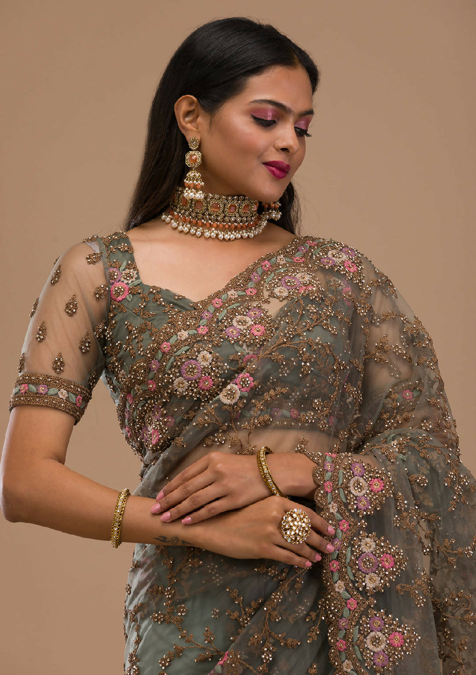 Cadillac & Co. - Bridal Saree in Net Fabric with Zariwork Embroidery | 3 colours