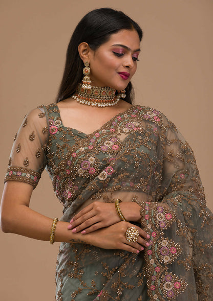 Cadillac & Co. - Bridal Saree in Net Fabric with Zariwork Embroidery | 3 colours