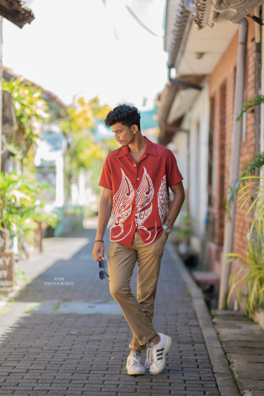 MATTHEW - Short Sleeved Crimson Feather Breeze Shirt (Red/White) - Mens Wear