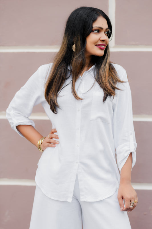 LUNE - Oversize Linen Shirt Blouse (White) - Womens Wear