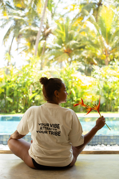 ISLAND GIRL - Your Vibe Attracts Your Tribe OVERSIZED BF T-SHIRT (Off White) - Unisex