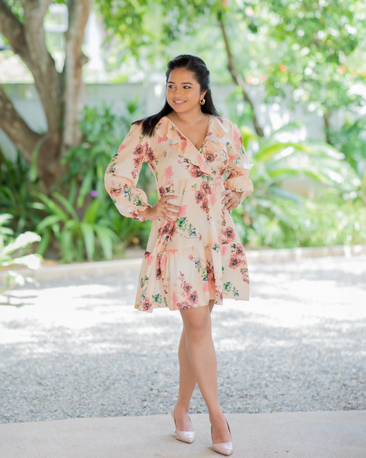 XFlair - Romaine Cross Over Detailed Dress – Vintage Print