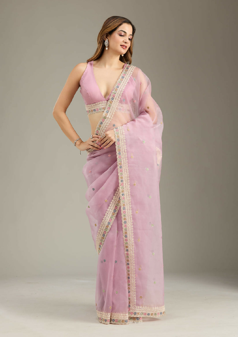 Cadillac & Co. | Soft Tissue Saree with Threadwork Embroidery | 2 colours