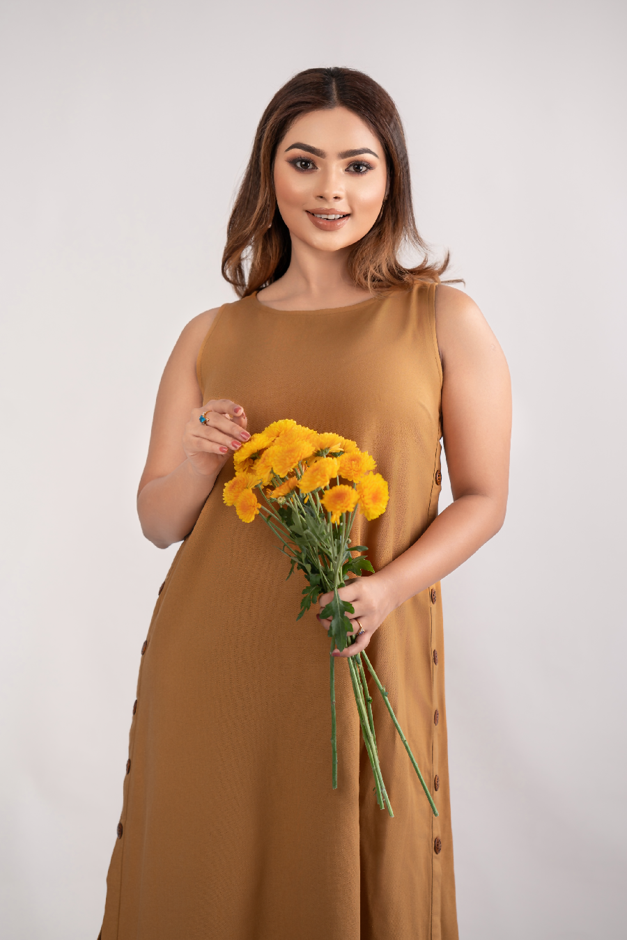 NIMORA - Cinnamon Maxi Dress (BROWN) - 100% Linen - Womens Wear