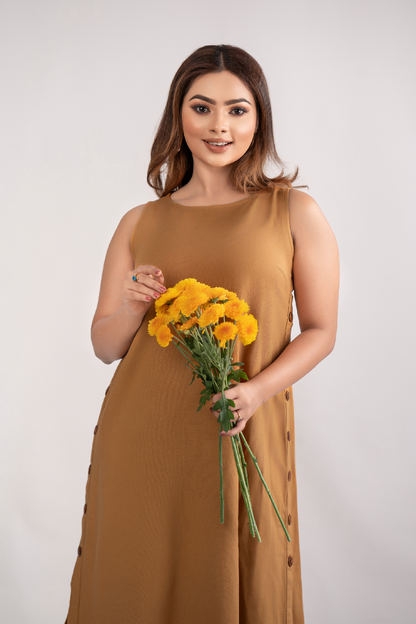 NIMORA - Cinnamon Maxi Dress (BROWN) - 100% Linen - Womens Wear