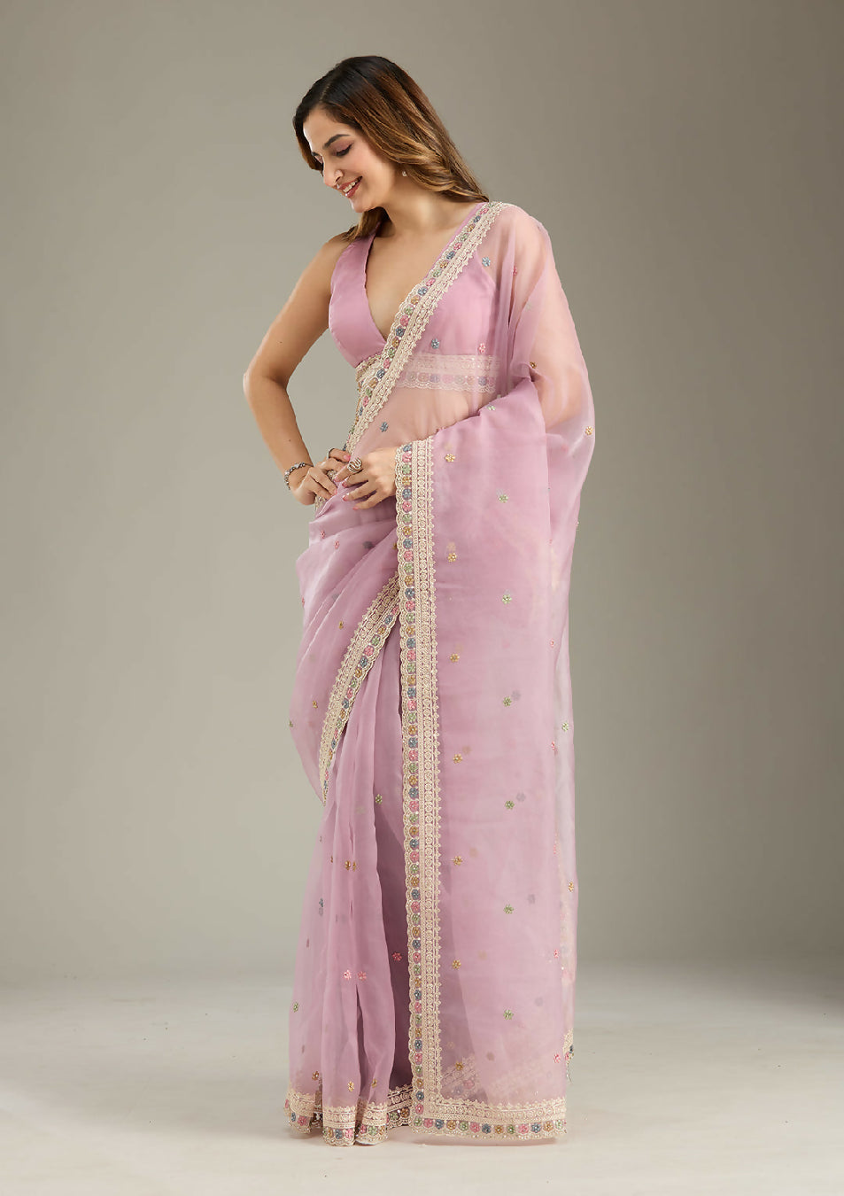 Cadillac & Co. | Soft Tissue Saree with Threadwork Embroidery | 2 colours