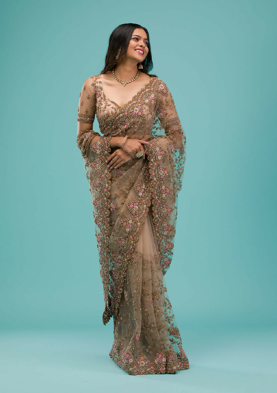Cadillac & Co. - Bridal Saree in Net Fabric with Zariwork Embroidery | 3 colours
