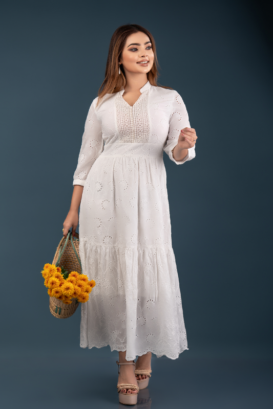 NIMORA - Cutwork Maxi Dress (White) - Womens Wear