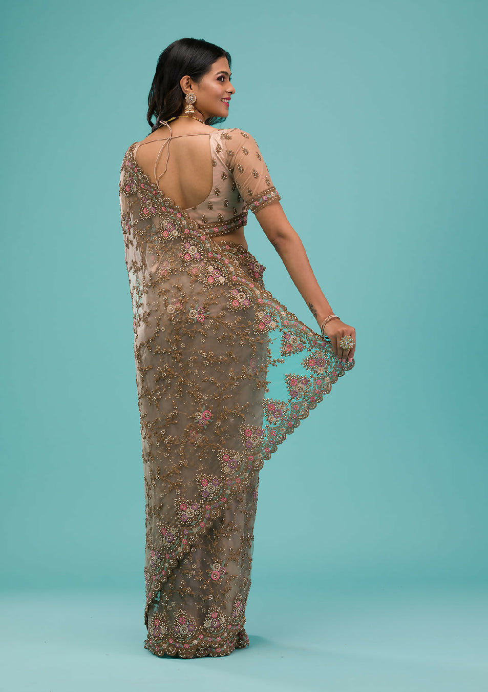 Cadillac & Co. - Bridal Saree in Net Fabric with Zariwork Embroidery | 3 colours