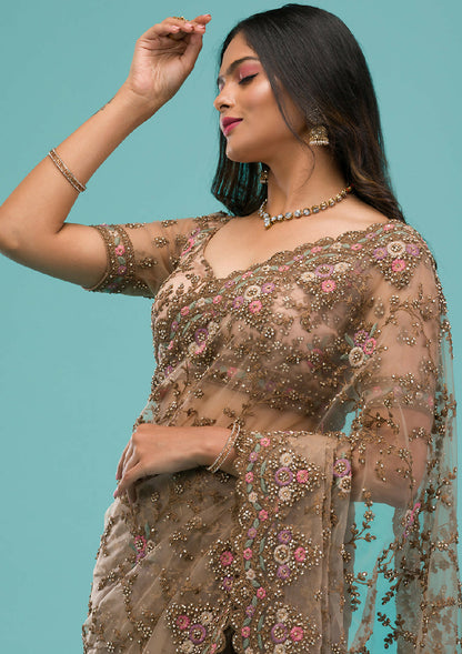 Cadillac & Co. - Bridal Saree in Net Fabric with Zariwork Embroidery | 3 colours