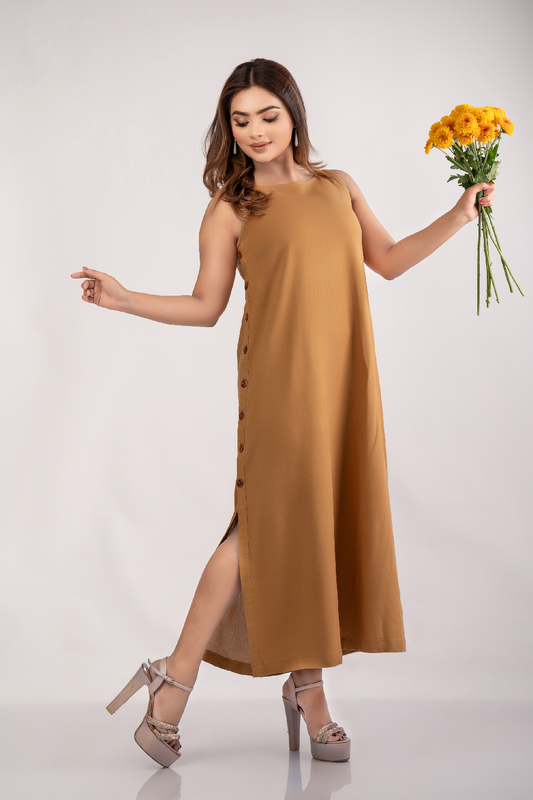 NIMORA - Cinnamon Maxi Dress (BROWN) - 100% Linen - Womens Wear