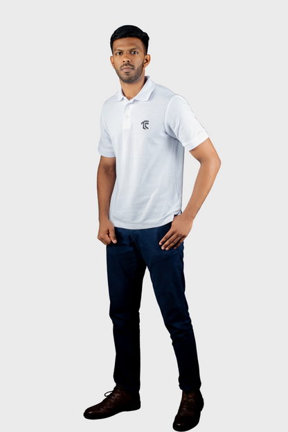 T & C - COLLARED T SHIRT (White) - Premium Cotton - Mens Wear