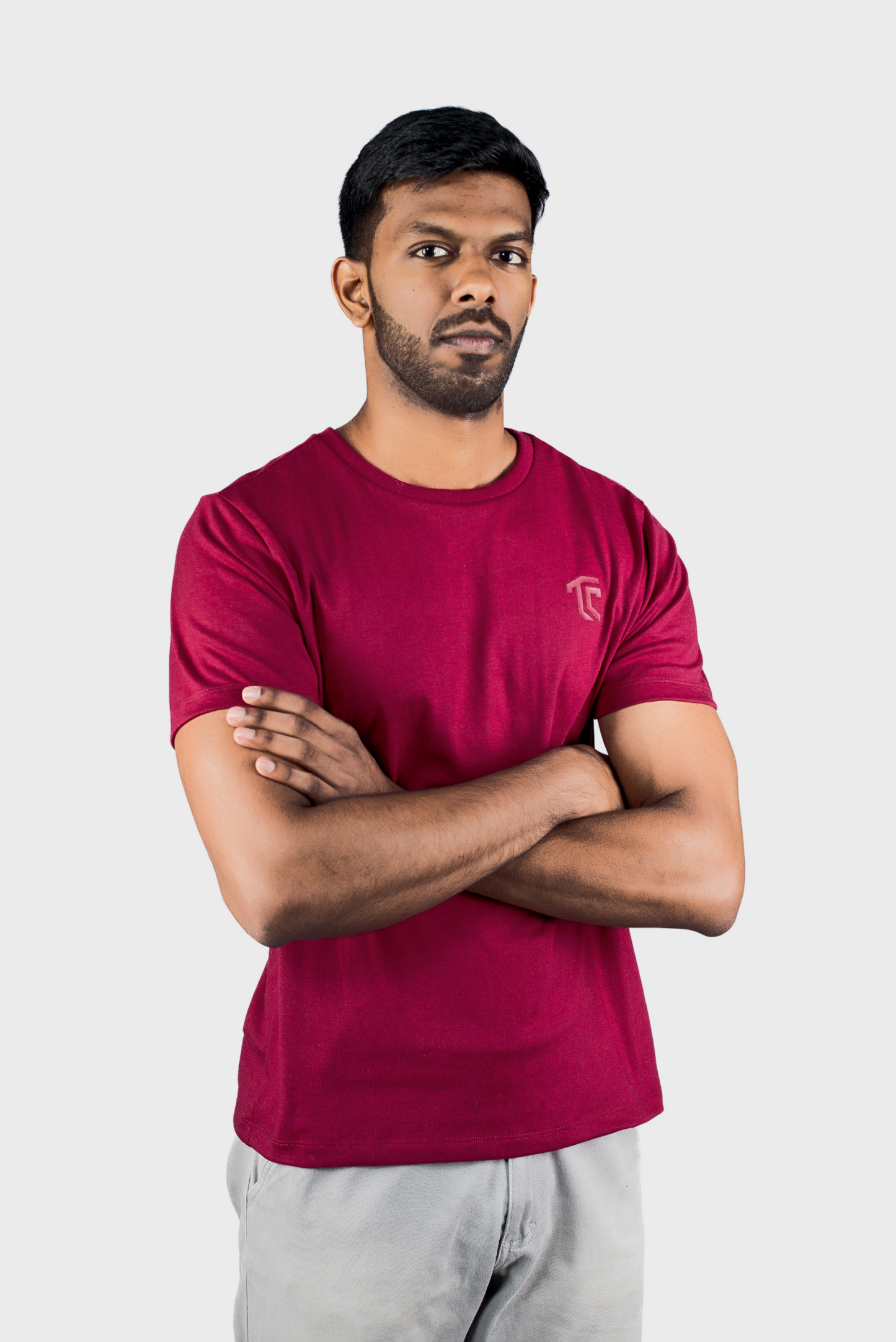 T & C - CREW NECK T SHIRT (Maroon) - Premium Cotton - Unisex