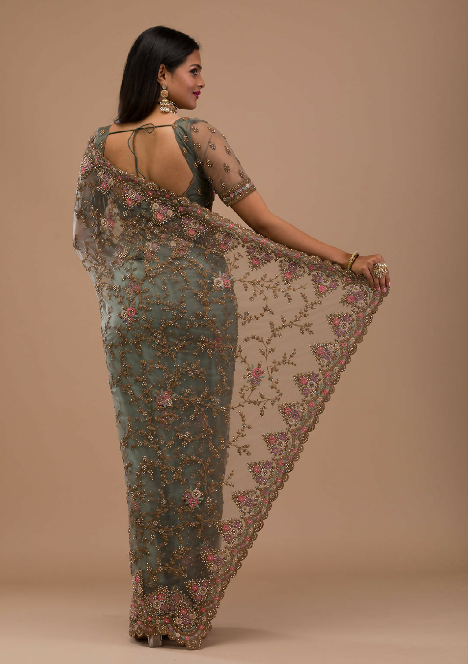 Cadillac & Co. - Bridal Saree in Net Fabric with Zariwork Embroidery | 3 colours