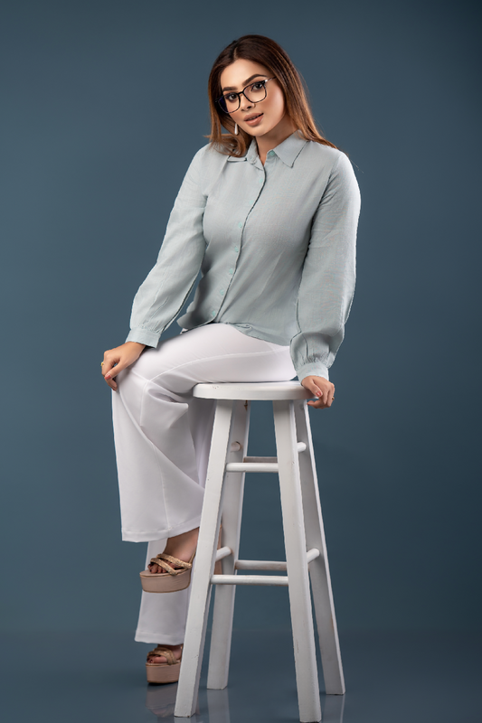 NIMORA - Blouson Sleeve Shirt (Blue) - Womens Wear